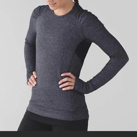Lululemon Think Fast Long Sleeve Heathered Herringbone Heathered Black Size 4 - Picture 1 of 12